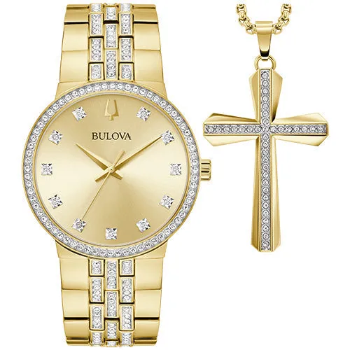 Bulova  Box Set Bul Crystal Mens Stainless Steel