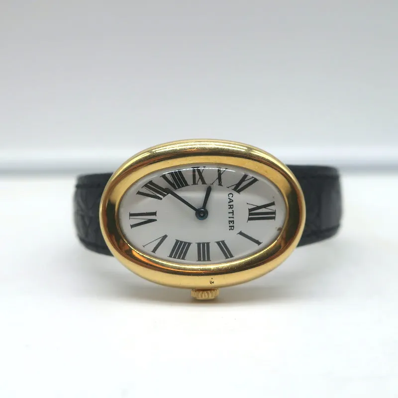 Cartier Baignoire Watch 18k Yellow Gold with Black Crocodile Band