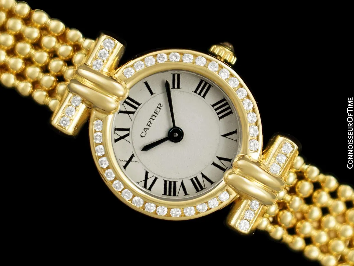 Cartier Colisee (Rivoli) Ladies Bracelet Watch - 18K Gold & Cartier Factory Set Diamonds