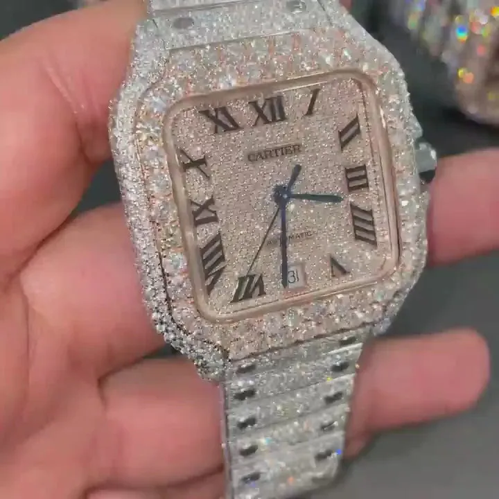 Cartier Santos Moissanite Diamond Watch | vvs moissanite watch W 101