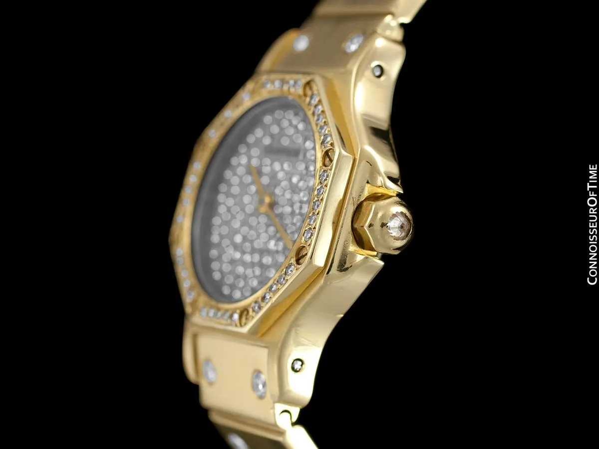 Cartier Santos Octagon Ladies Watch, Automatic Watch - 18K Gold & 1.5 Carats of Diamonds