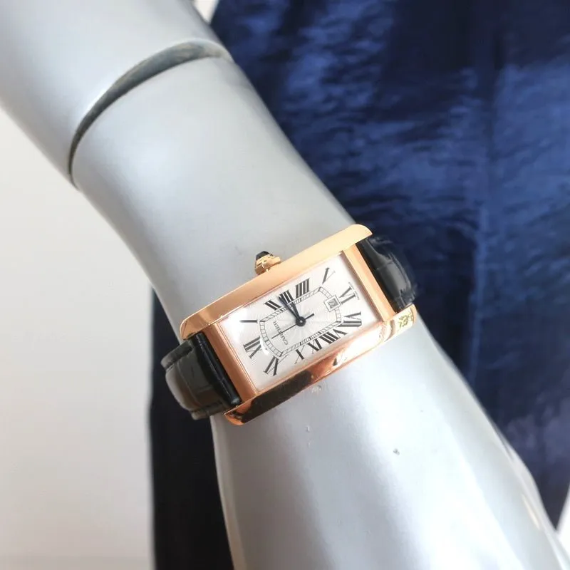 Cartier Tank Americaine Watch 18k MM Rose Gold with Croc Bands