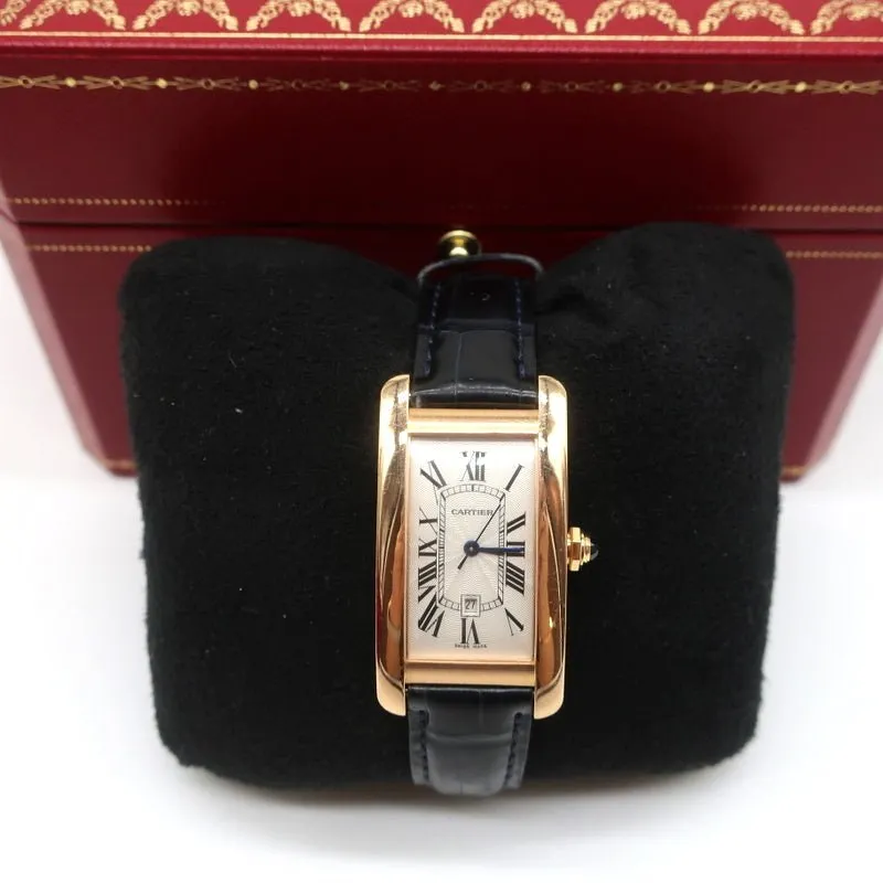 Cartier Tank Americaine Watch 18k MM Rose Gold with Croc Bands