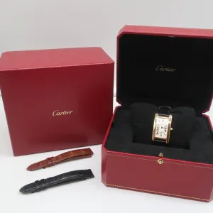 Cartier Tank Americaine Watch 18k MM Rose Gold with Croc Bands