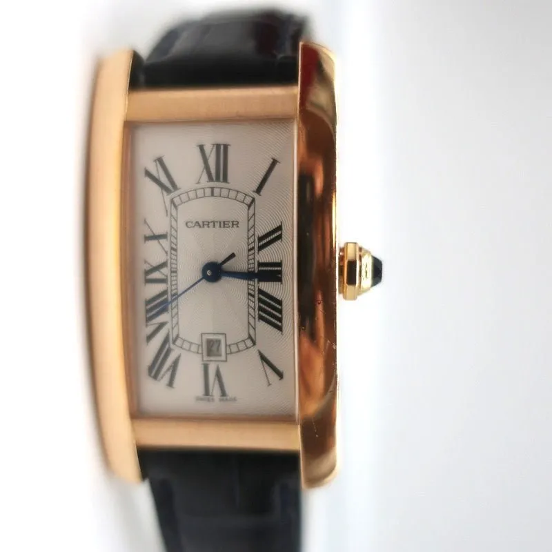 Cartier Tank Americaine Watch 18k MM Rose Gold with Croc Bands