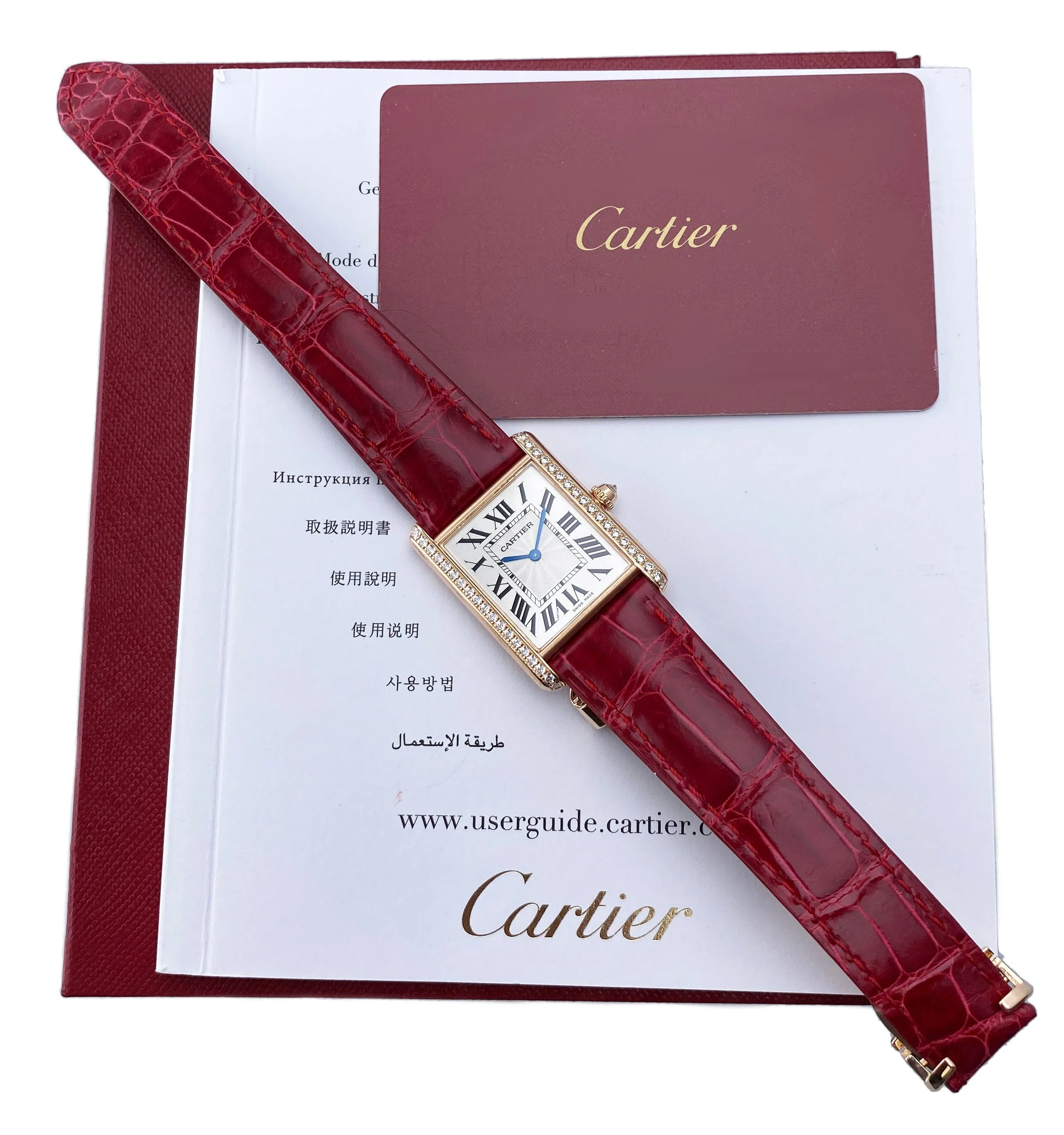 Cartier Tank Louis WJTA0014 Large Diamond Rose Gold Ladies Watch Box Papers