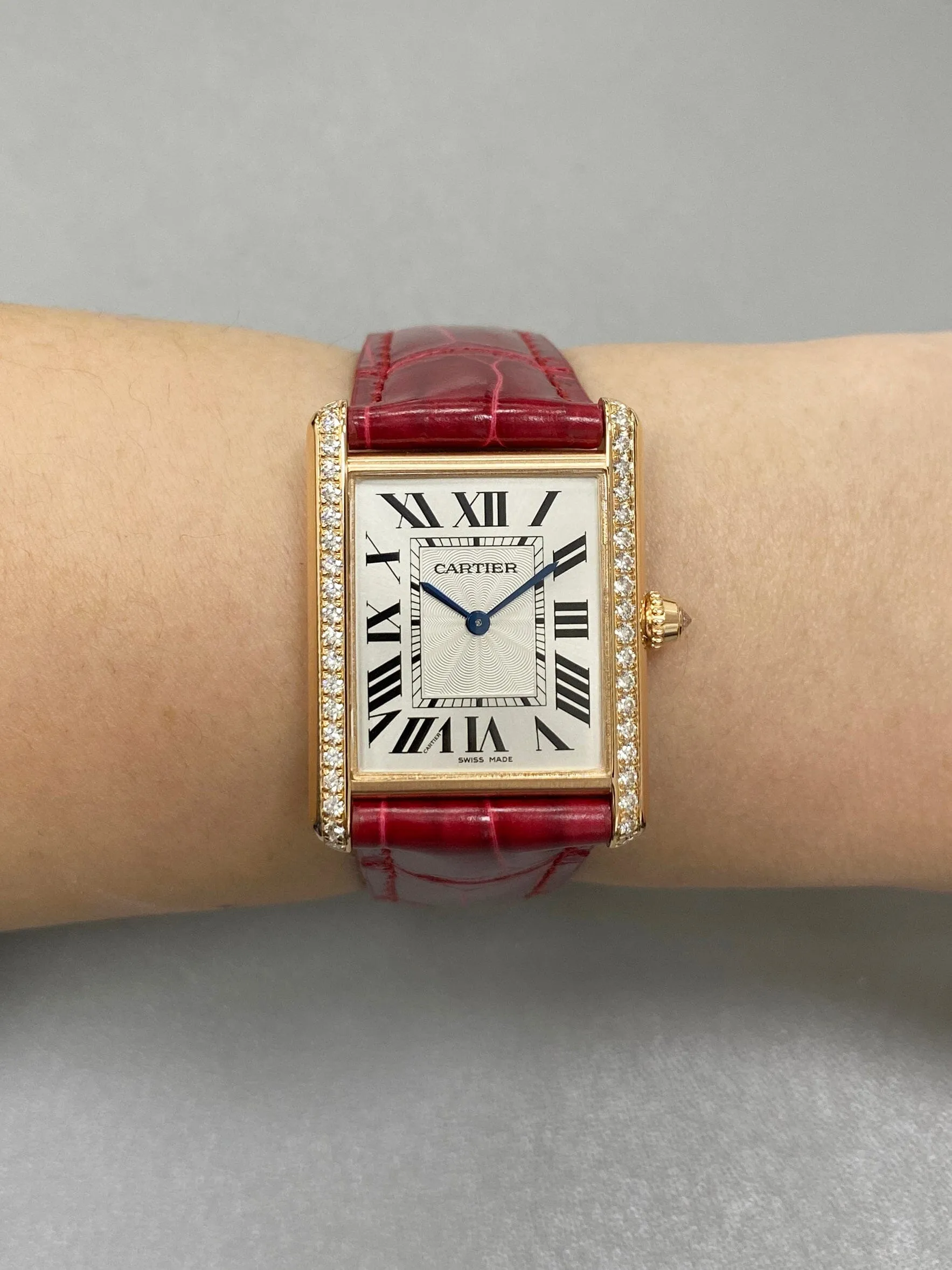 Cartier Tank Louis WJTA0014 Large Diamond Rose Gold Ladies Watch Box Papers