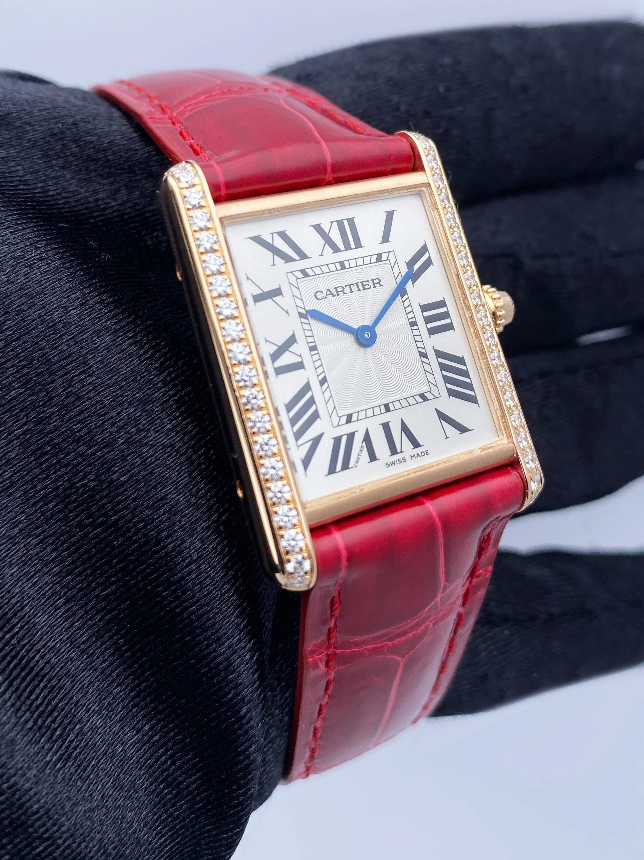Cartier Tank Louis WJTA0014 Large Diamond Rose Gold Ladies Watch Box Papers