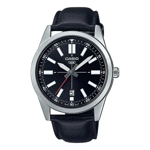 Casio Black Leather Strap Black Dial Quartz Watch for Gents - MTP-VD02L-1EUDF