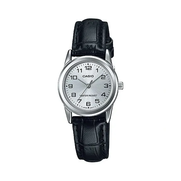 Casio Black Leather Strap Silver Dial Quartz Watch for Ladies - LTP-V001L-7BUDF