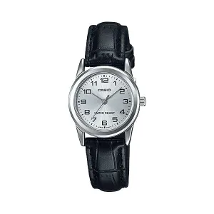 Casio Black Leather Strap Silver Dial Quartz Watch for Ladies - LTP-V001L-7BUDF