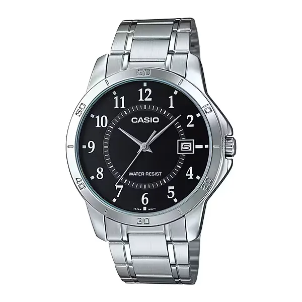 Casio Silver Stainless Steel Black Dial Quartz Watch for Gents - MTP-V004D-1BUDF