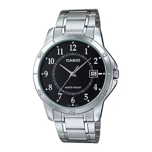 Casio Silver Stainless Steel Black Dial Quartz Watch for Gents - MTP-V004D-1BUDF