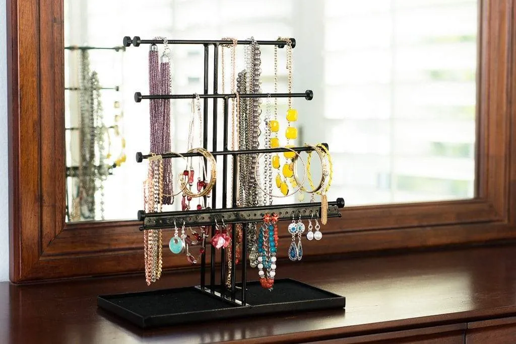 Castlencia Black Velvet Tray Extra Large 5 Tier Tabletop Bracelet, Necklace, Earring Display Jewelry Tree - Jewelry Organizer Holder