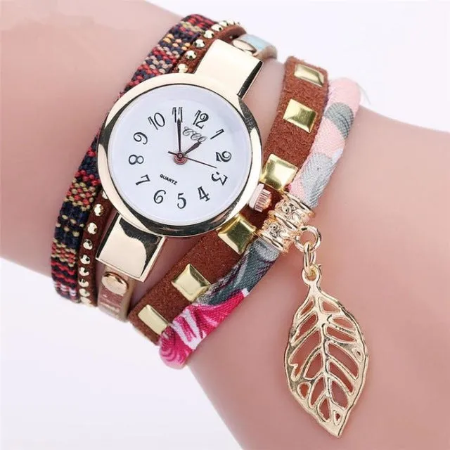 CCQ Brand Fashion Women Watches Leaf Pendant Analog Quartz Wristwatch For Ladies Boho Bracelet Watches Montre Femme *1208