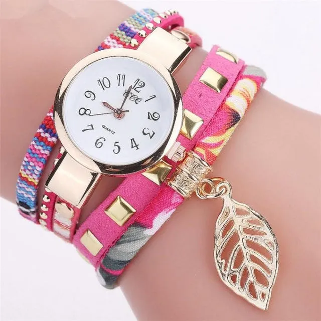 CCQ Brand Fashion Women Watches Leaf Pendant Analog Quartz Wristwatch For Ladies Boho Bracelet Watches Montre Femme *1208