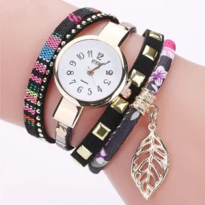 CCQ Brand Fashion Women Watches Leaf Pendant Analog Quartz Wristwatch For Ladies Boho Bracelet Watches Montre Femme *1208
