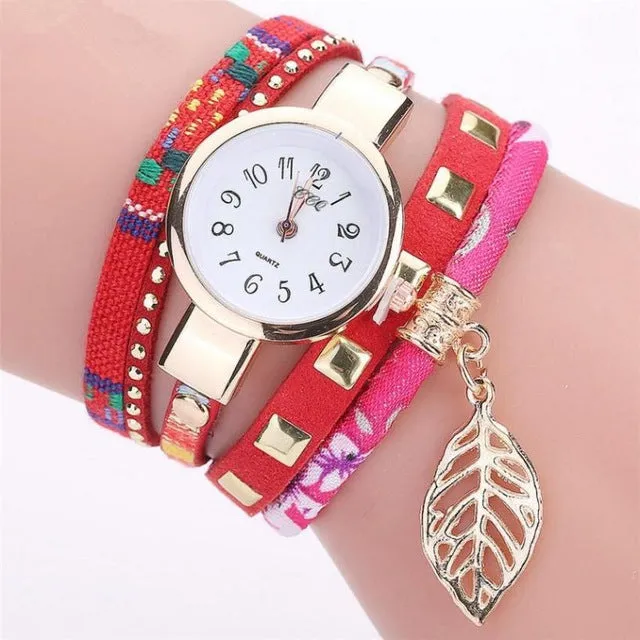 CCQ Brand Fashion Women Watches Leaf Pendant Analog Quartz Wristwatch For Ladies Boho Bracelet Watches Montre Femme *1208