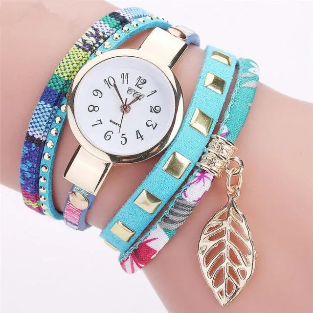 CCQ Brand Fashion Women Watches Leaf Pendant Analog Quartz Wristwatch For Ladies Boho Bracelet Watches Montre Femme *1208