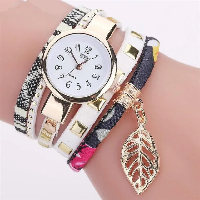 CCQ Brand Fashion Women Watches Leaf Pendant Analog Quartz Wristwatch For Ladies Boho Bracelet Watches Montre Femme *1208