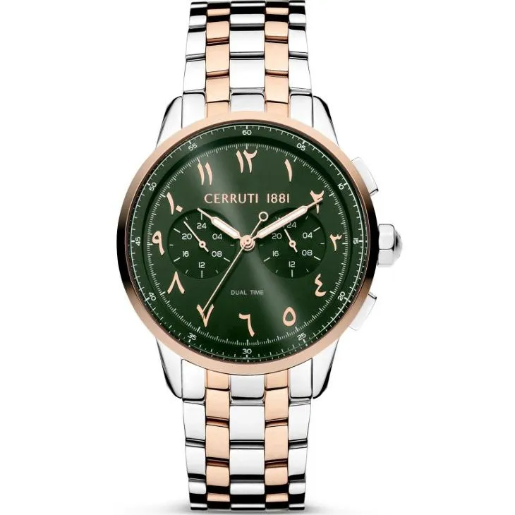 Cerruti 1881 Mucciano Gents Green Dial Silver Rose Gold Tone Watch
