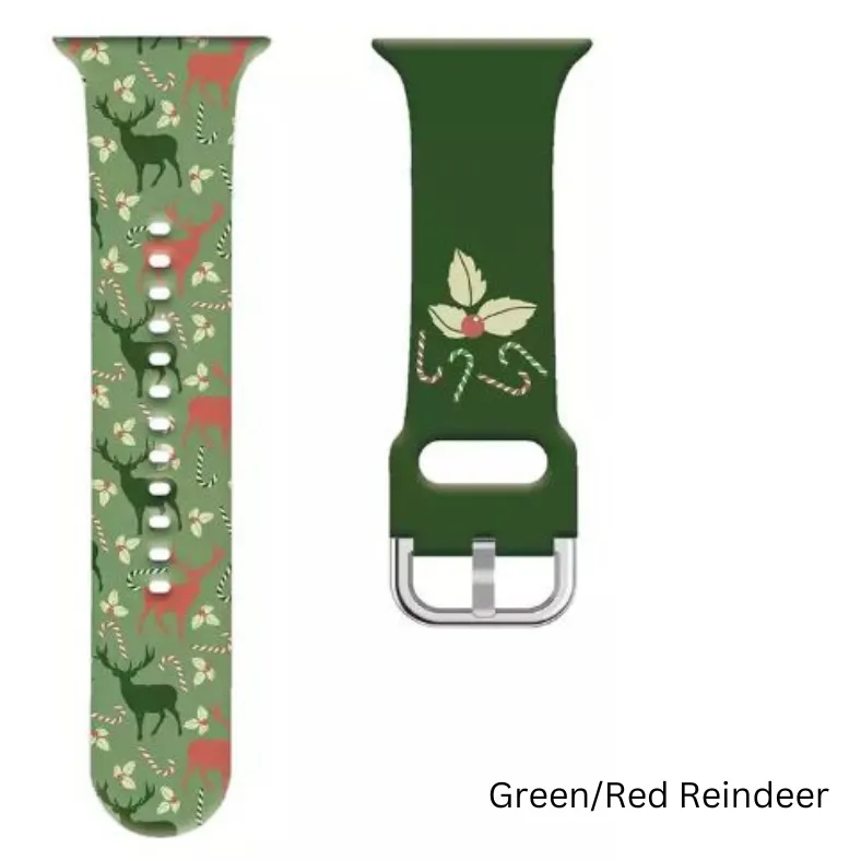 Christmas Reindeer, Candy Cane, Santa, Snowman Silicone Smart Watch Bands.