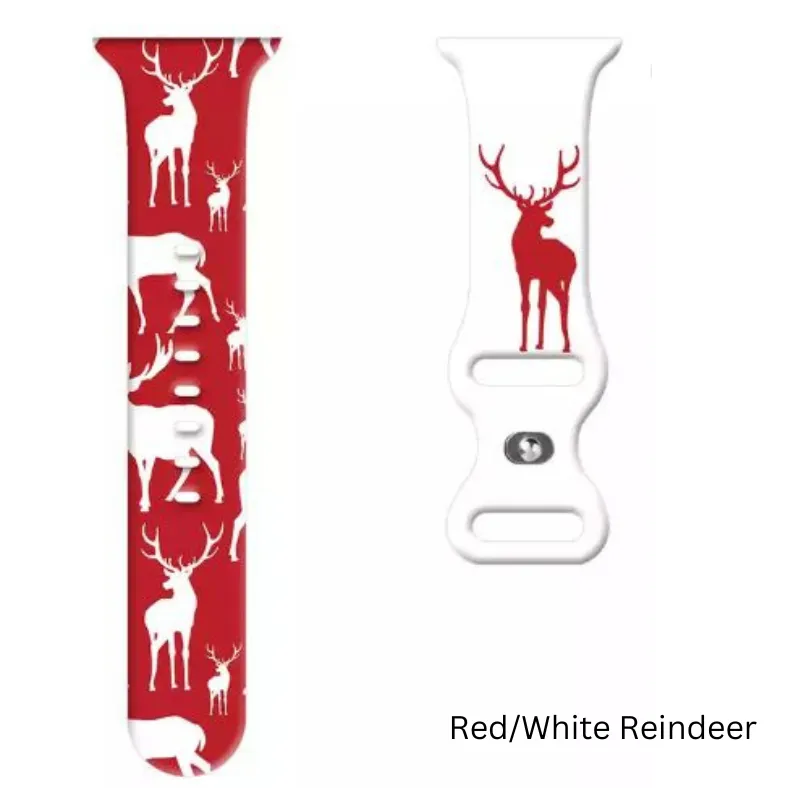 Christmas Reindeer, Candy Cane, Santa, Snowman Silicone Smart Watch Bands.