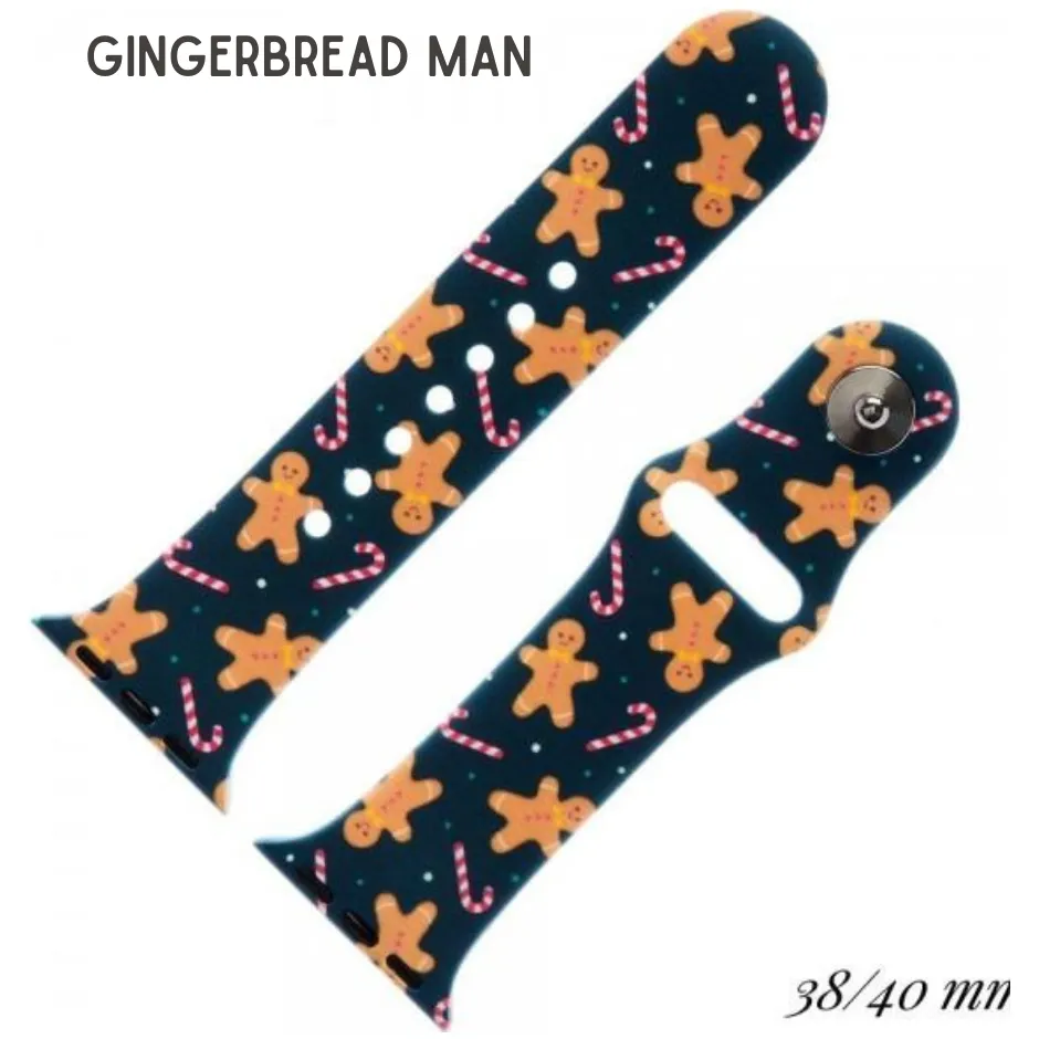 Christmas Reindeer, Candy Cane, Santa, Snowman Silicone Smart Watch Bands.