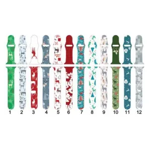 Christmas Reindeer, Candy Cane, Santa, Snowman Silicone Smart Watch Bands.