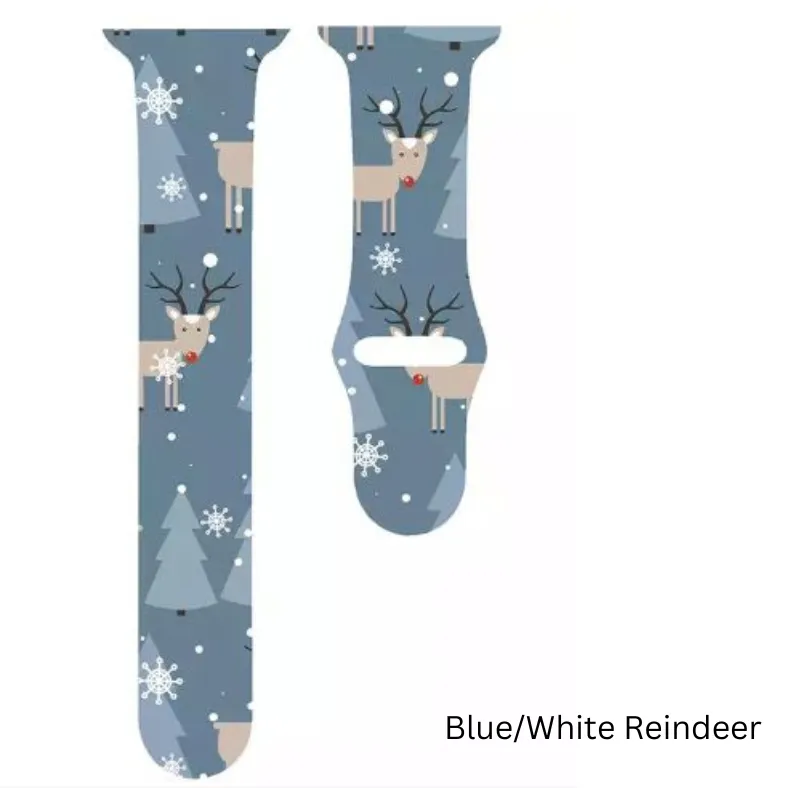 Christmas Reindeer, Candy Cane, Santa, Snowman Silicone Smart Watch Bands.