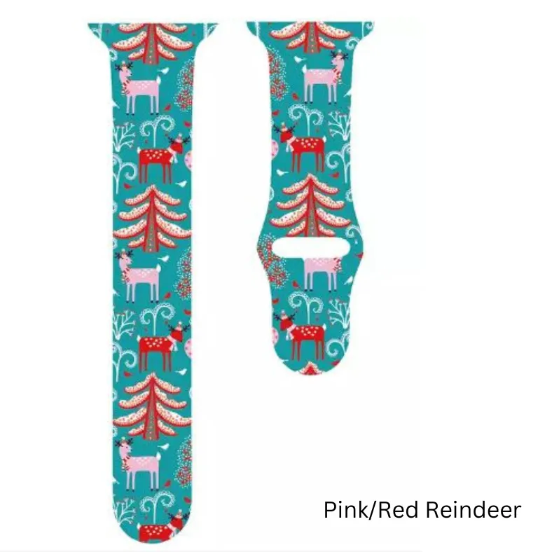 Christmas Reindeer, Candy Cane, Santa, Snowman Silicone Smart Watch Bands.