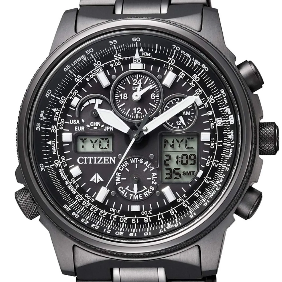 Citizen Promaster JY8025-59E JY8025 SKY Chronograph Black Dial LCD Eco-Drive Mens Watch