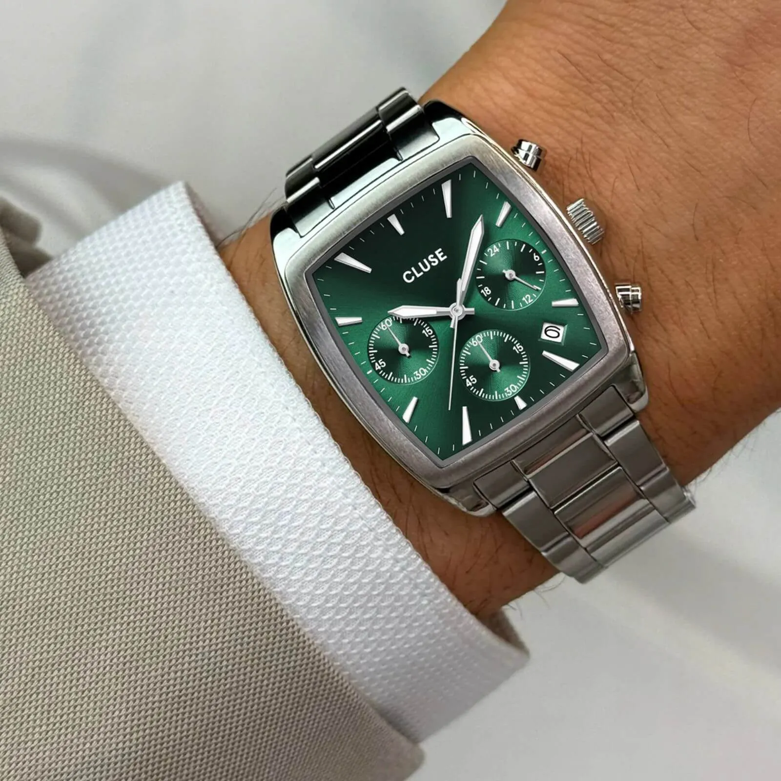 Cluse Quartaut Chrono Steel Silver Watch - Green
