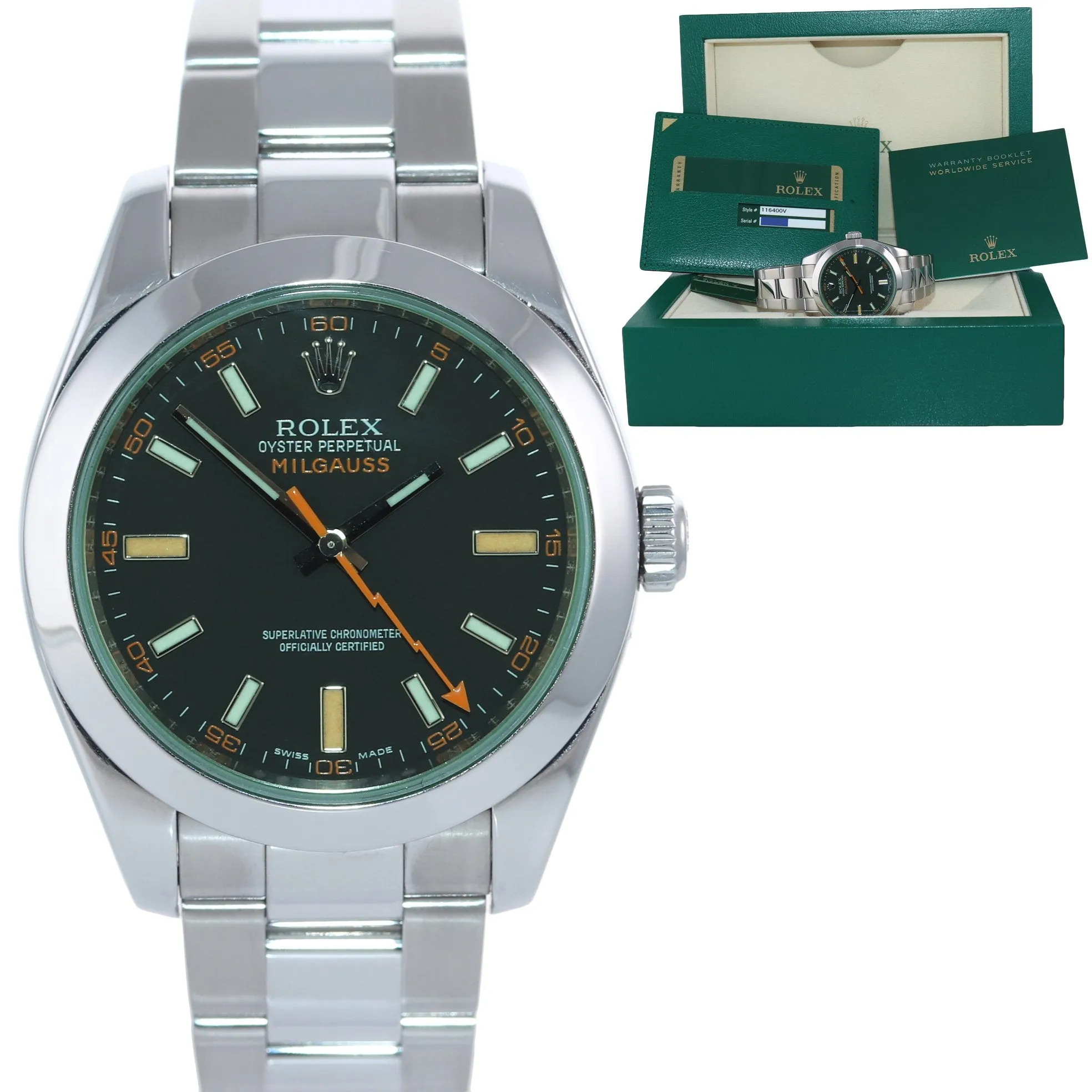 Copy of 2014 PAPERS Rolex Milgauss 116400 Steel Green Black Anti-Magnetic Steel Watch