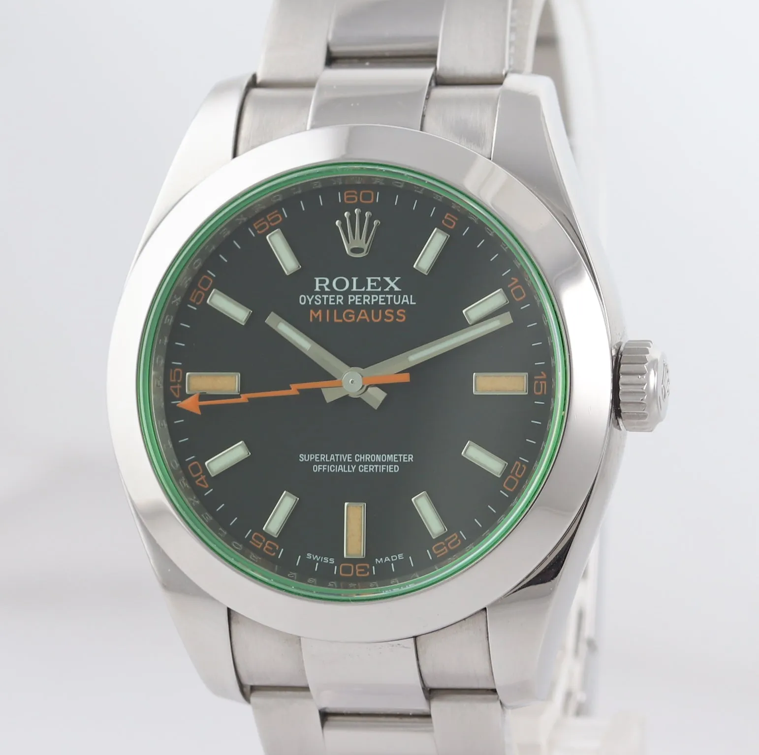 Copy of 2015 PAPERS Rolex Milgauss Green Anniversary 116400gv Steel Black Watch Box