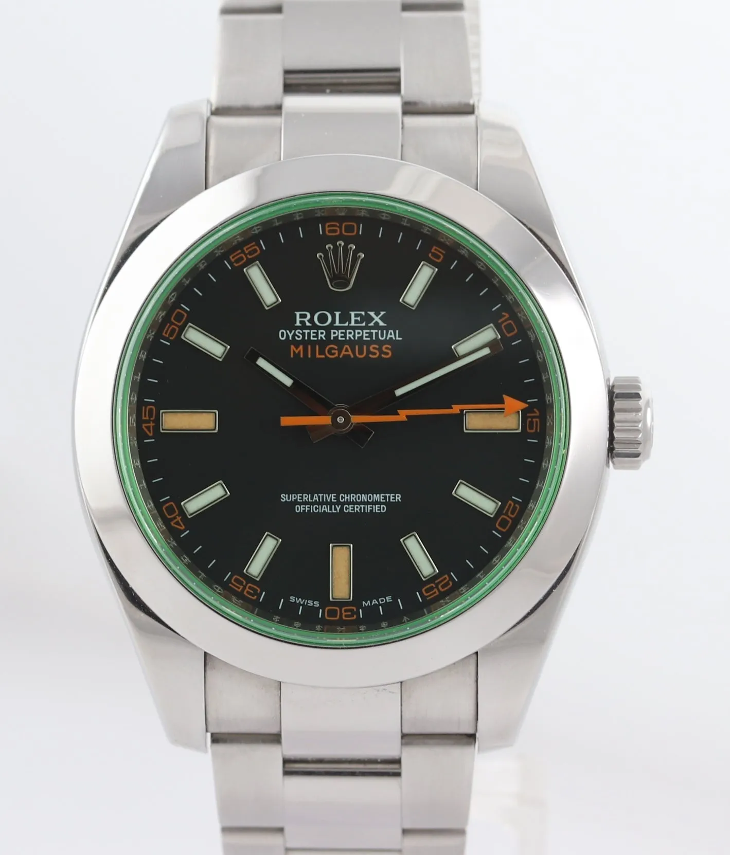 Copy of 2015 PAPERS Rolex Milgauss Green Anniversary 116400gv Steel Black Watch Box