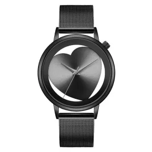 Creative Hollow Analog Black Stainless Steel Mesh Wristwatch