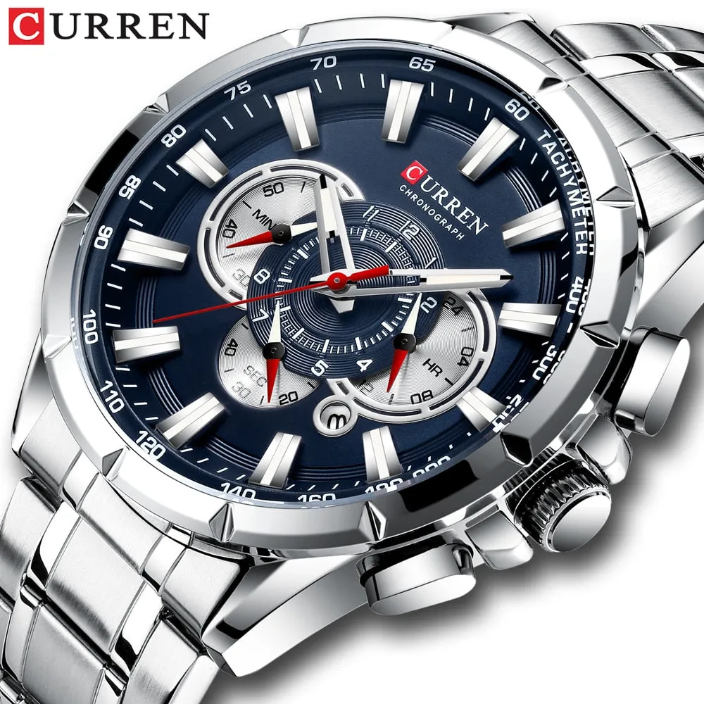 CURREN Men's Watch Fashion Sport Quartz Chronograph Waterproof Luxury Wristwatches with Luminous Hands