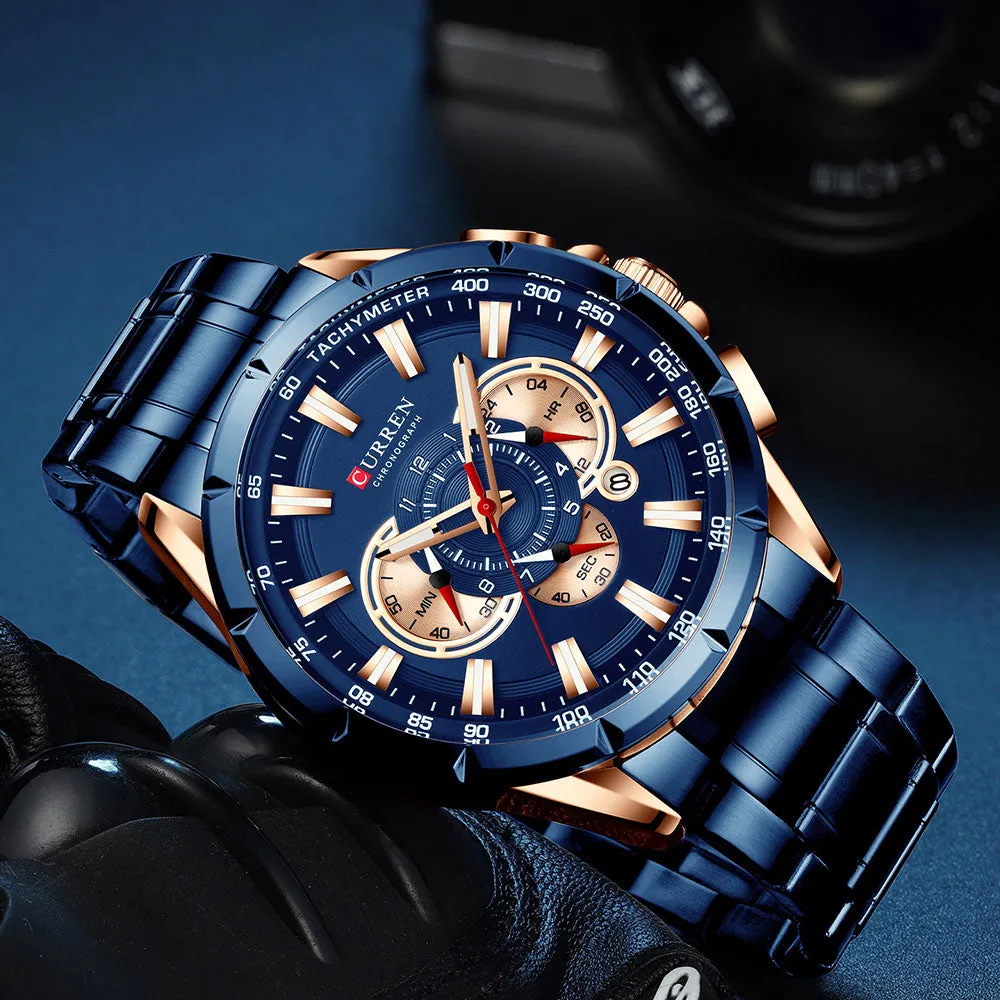 CURREN Men's Watch Fashion Sport Quartz Chronograph Waterproof Luxury Wristwatches with Luminous Hands