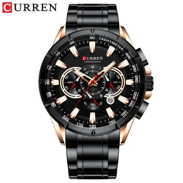 CURREN Men's Watch Fashion Sport Quartz Chronograph Waterproof Luxury Wristwatches with Luminous Hands