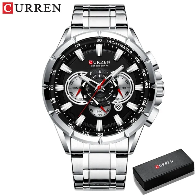 CURREN Men's Watch Fashion Sport Quartz Chronograph Waterproof Luxury Wristwatches with Luminous Hands