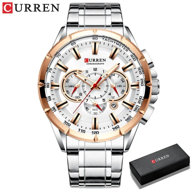 CURREN Men's Watch Fashion Sport Quartz Chronograph Waterproof Luxury Wristwatches with Luminous Hands