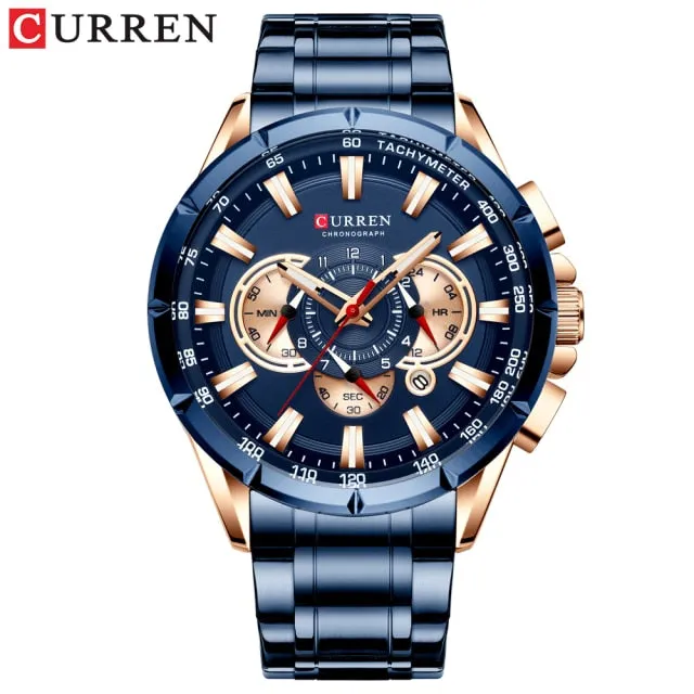 CURREN Men's Watch Fashion Sport Quartz Chronograph Waterproof Luxury Wristwatches with Luminous Hands