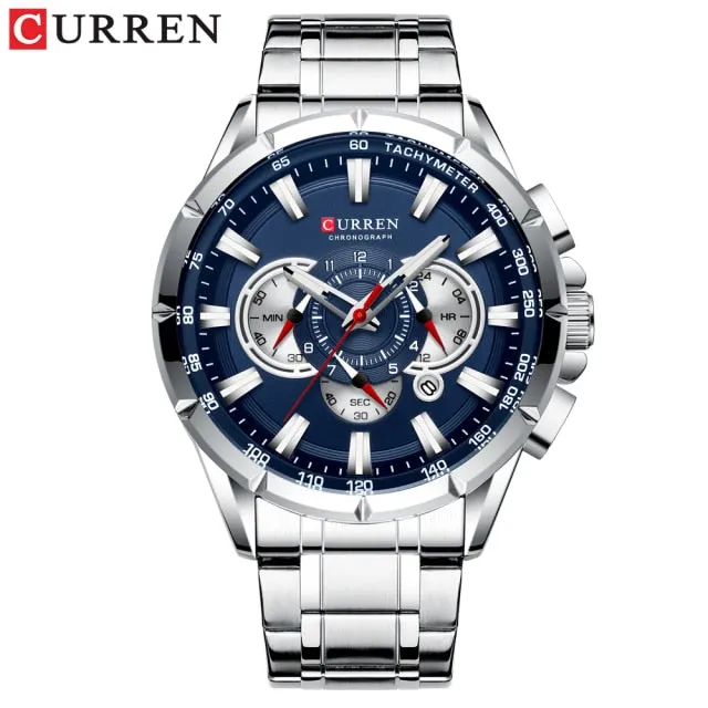 CURREN Men's Watch Fashion Sport Quartz Chronograph Waterproof Luxury Wristwatches with Luminous Hands