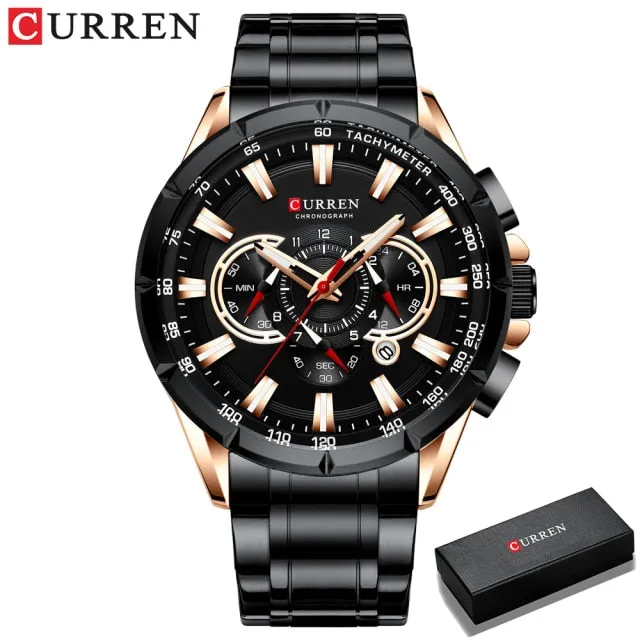 CURREN Men's Watch Fashion Sport Quartz Chronograph Waterproof Luxury Wristwatches with Luminous Hands