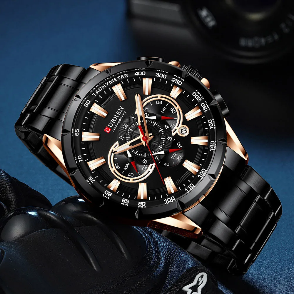 CURREN Men's Watch Fashion Sport Quartz Chronograph Waterproof Luxury Wristwatches with Luminous Hands