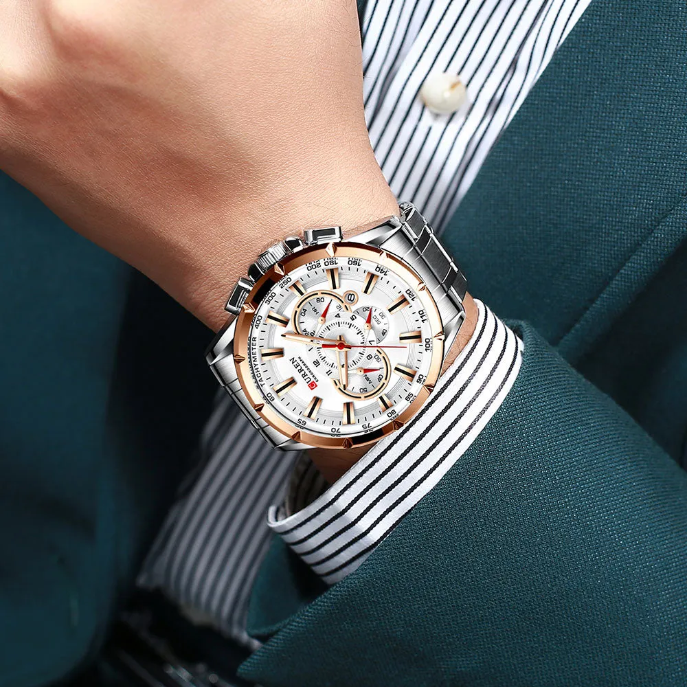 CURREN Men's Watch Fashion Sport Quartz Chronograph Waterproof Luxury Wristwatches with Luminous Hands