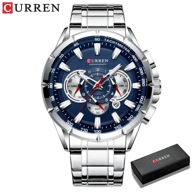 CURREN Men's Watch Fashion Sport Quartz Chronograph Waterproof Luxury Wristwatches with Luminous Hands