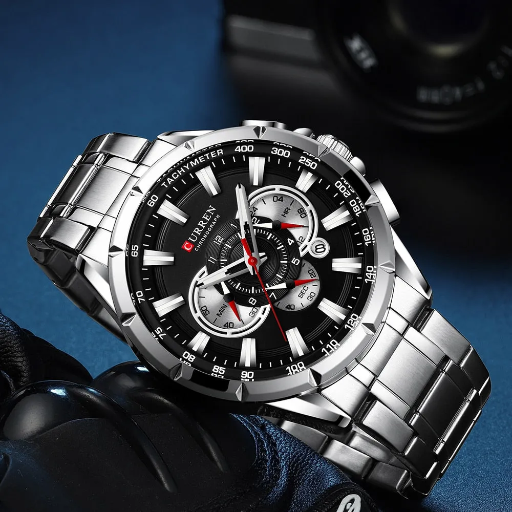 CURREN Men's Watch Fashion Sport Quartz Chronograph Waterproof Luxury Wristwatches with Luminous Hands