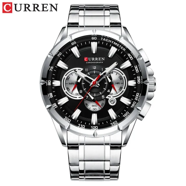 CURREN Men's Watch Fashion Sport Quartz Chronograph Waterproof Luxury Wristwatches with Luminous Hands